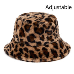 Winter Cow Leopard Faux Fur Fluffy Bucket Hats