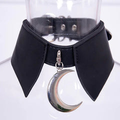 Gothic Style PU Leather Choker with Moon Pendant