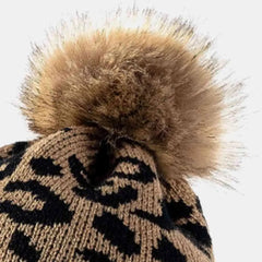 Leopard Pom-Pom Cuffed Beanie